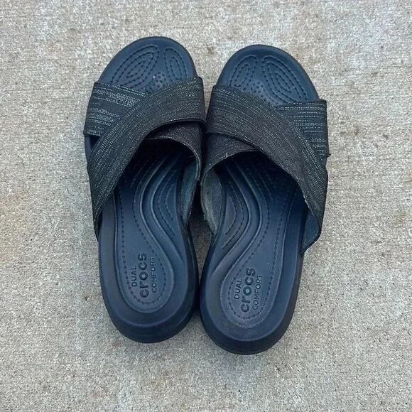 Crocs Capri Shimmer Cross Band Sandals Women’s Size 6 - Picture 3 of 7